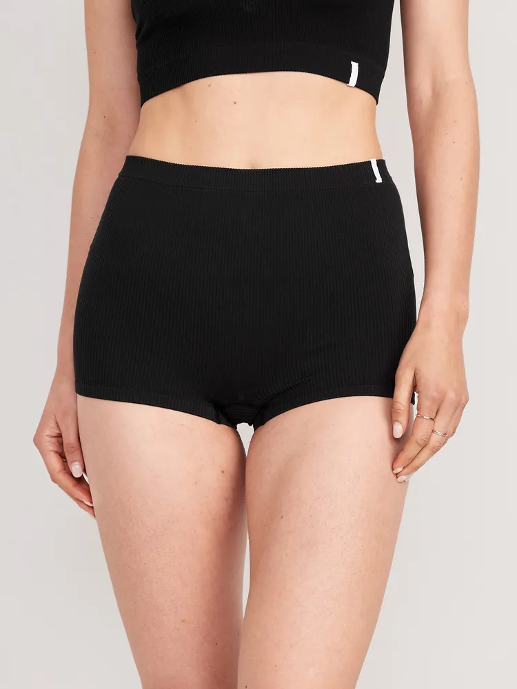 High-Waisted French-Cut Seamless Rib-Knit Bikini Underwear