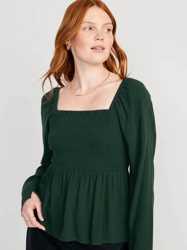 Long leeve mocked Peplum Blouse