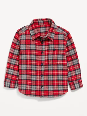 Cozy Long-Sleeve Plaid Pocket Shirt for Toddler Boys