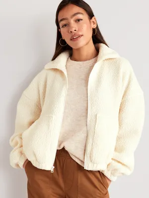 Oversized Full-Zip Sherpa Pullover for Women