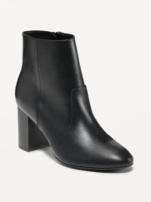 Faux Leather Block Heel Ankle Boots for Women