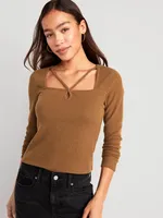 Fitted ong-Sleeve Strappy Keyhole Top