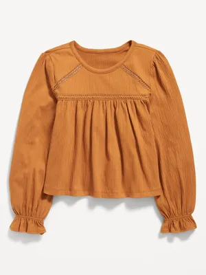 Long-Sleeve Lace-Trim Textured-Knit Top for Girls
