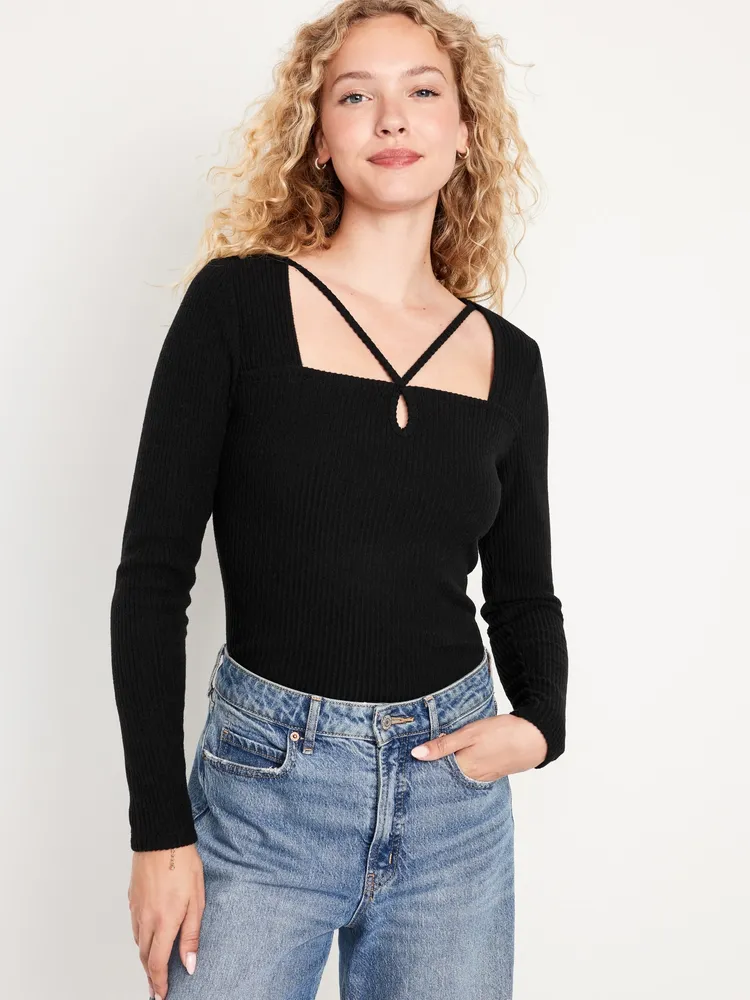 Old Navy Fitted Long-Sleeve Strappy Keyhole Top for Women