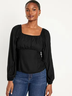 Long-Sleeve Square-Neck Crepe Top for Women