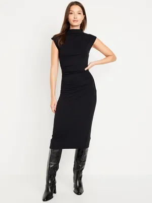 Fitted Mock-Neck Midi Dress for Women