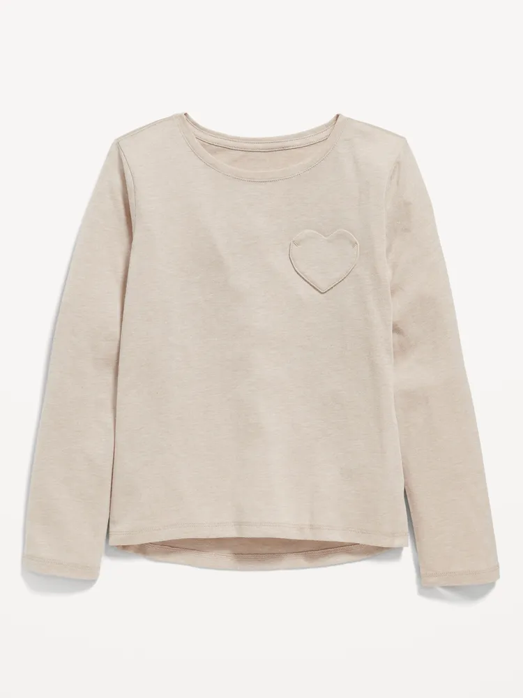 Softest Long-Sleeve Heart-Pocket T-Shirt for Girls