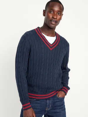 V-Neck Cable-Knit Pullover Sweater for Men