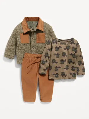 3-Piece Unisex Printed T-Shirt, Shacket, and Pants Set for Baby