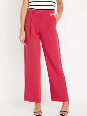 Extra High-Waisted Pleated Taylor Wide-Leg Trouser Suit Pants for Women