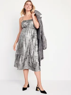 Maternity Waist-Defined Cami Midi Dress