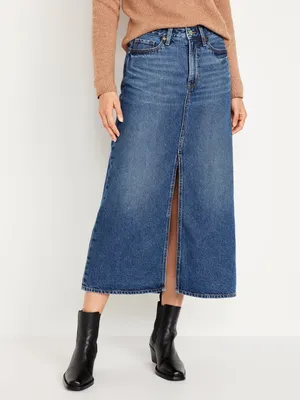 High-Waisted Jean Midi Skirt for Women
