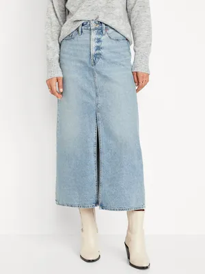 High-Waisted Jean Midi Skirt