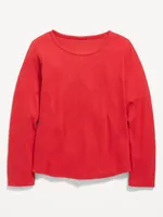 Cozy Long-Sleeve Pointelle-Knit T-Shirt for Girls