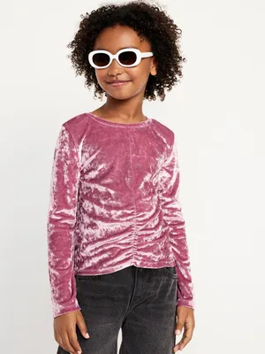 Long-Sleeve Crushed Velvet Ruched-Hem Top for Girls