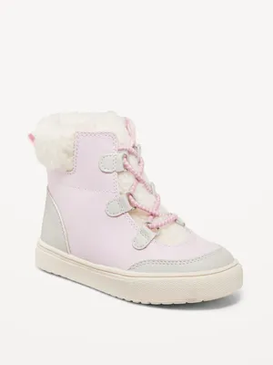 Canvas Sherpa-Trim High-Top Sneaker Boots for Toddler Girls