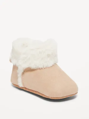 Faux-Suede Fold-Over Faux-Fur Booties for Baby
