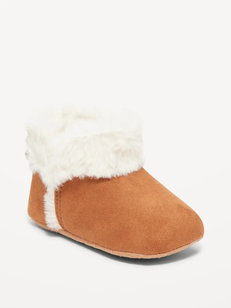 Faux-Suede Fold-Over Faux-Fur Booties for Baby