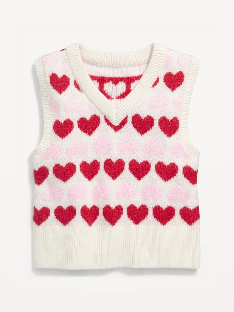 Heart-Print Jacquard Sweater Vest for Girls