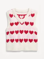 Heart-Print Jacquard Sweater Vest for Girls