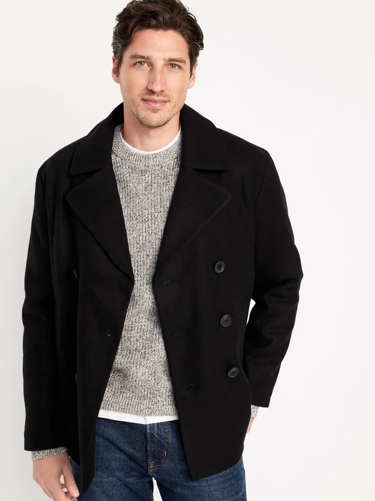 Soft-Brushed Double-Breasted Peacoat for Men