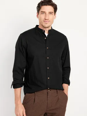 Non-Stretch Banded-Collar Poplin Shirt for Men