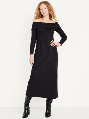 Off-Shoulder Rib-Knit Maxi Dress for Women