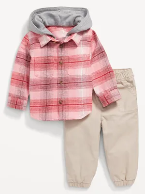 Hooded Soft-Brushed Flannel Shirt & Jogger Pants Set for Baby