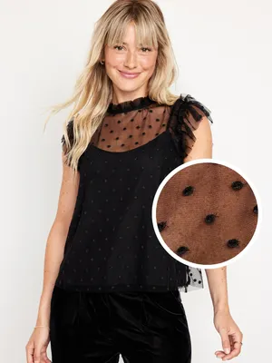 Ruffle-Trim Sheer Top for Women