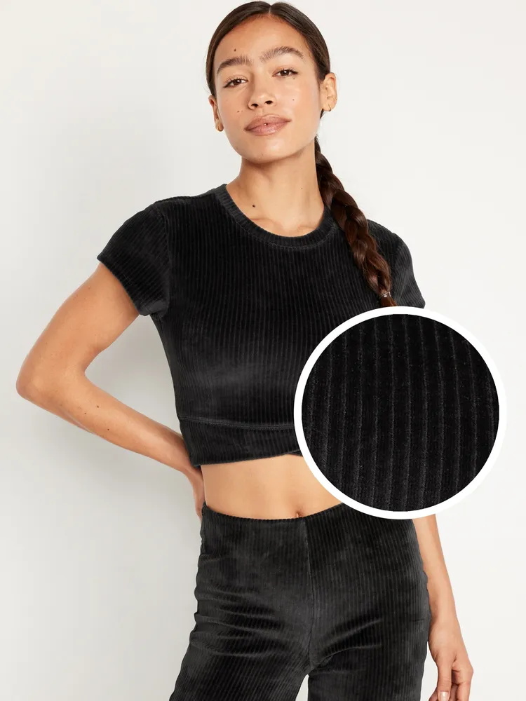 Velvet Hook-and-Eye Crop Top