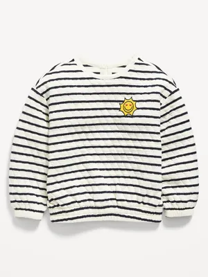 Striped Crew-Neck Quilted Sweatshirt for Toddler Girls