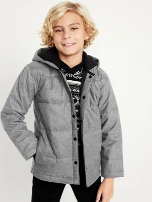 Hooded Quilted Herringbone Shacket for Boys