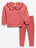 Cozy Ruffled Collar Sweatshirt and Leggings Set for Toddler Girls