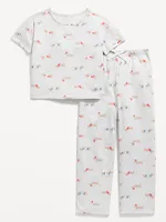 Printed Jersey-Knit Pajama Set for Girls