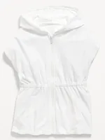 Hooded Cinched-Waist Swim Cover-Up Dress for Toddler Girls