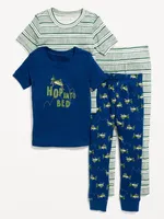 Unisex 4-Piece Printed Snug-Fit Pajama Set for Toddler & Baby