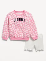 Printed Logo-Graphic Sweatshirt and Biker Shorts Set for Toddler Girls