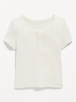 Short-Sleeve Pointelle-Knit Henley Top for Girls