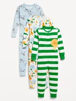 Unisex Snug-Fit Printed Pajama One-Piece 3-Pack for Toddler & Baby