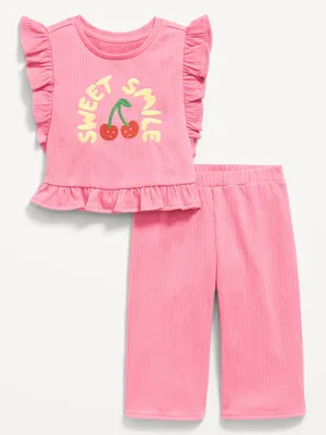 Short-Sleeve Ruffle-Trim Top and Wide-Leg Pants for Baby