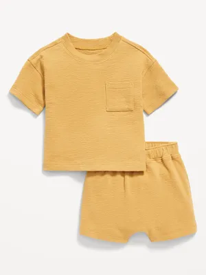 Unisex Short-Sleeve Pocket T-Shirt and Shorts Set for Baby