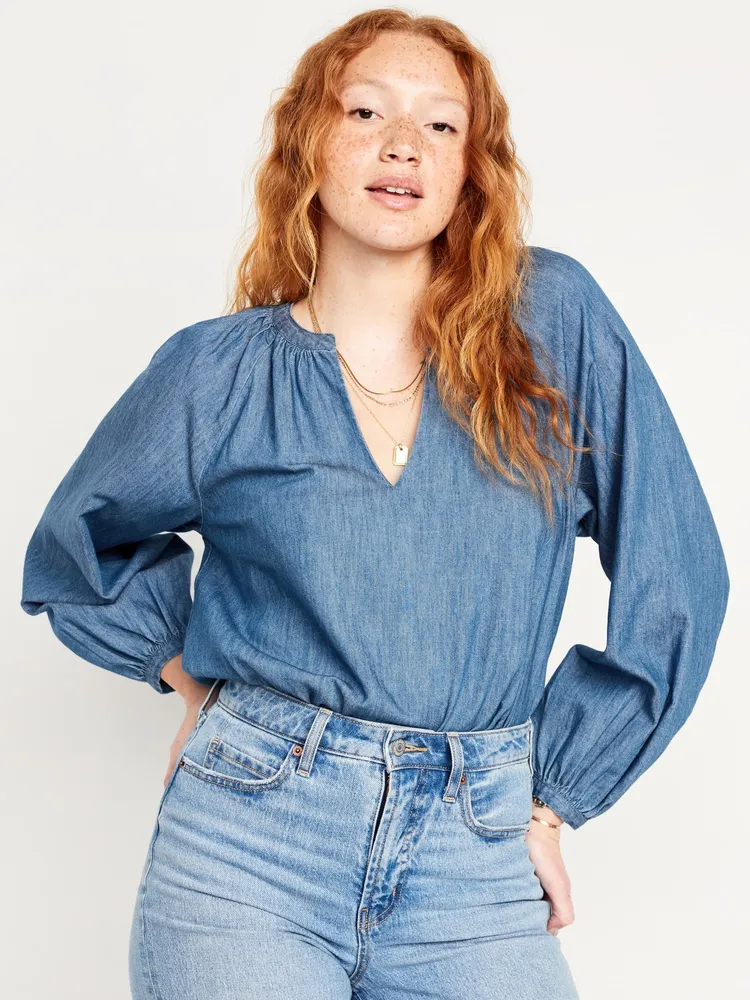 Long-Sleeve Chambray Top