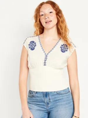 Waist-Defined Embroidered Cropped Top for Women