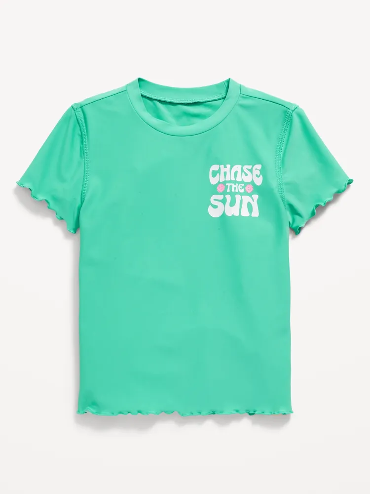 Short-Sleeve Graphic Rashguard Swim Top for Girls