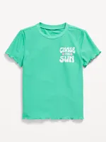 Short-Sleeve Graphic Rashguard Swim Top for Girls