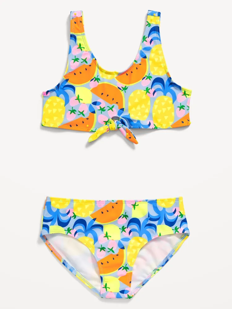 Printed Tie-Front Bikini Swim Set for Girls