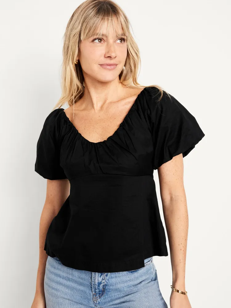 Waist-Defined V-Neck Top