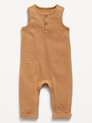 Unisex Sleeveless Sweater-Knit Henley One-Piece for Baby