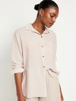 Linen-Blend Button-Down Boyfriend Shirt