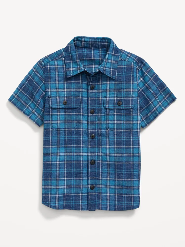 Short-Sleeve Linen-Blend Utility Pocket Shirt for Toddler Boys